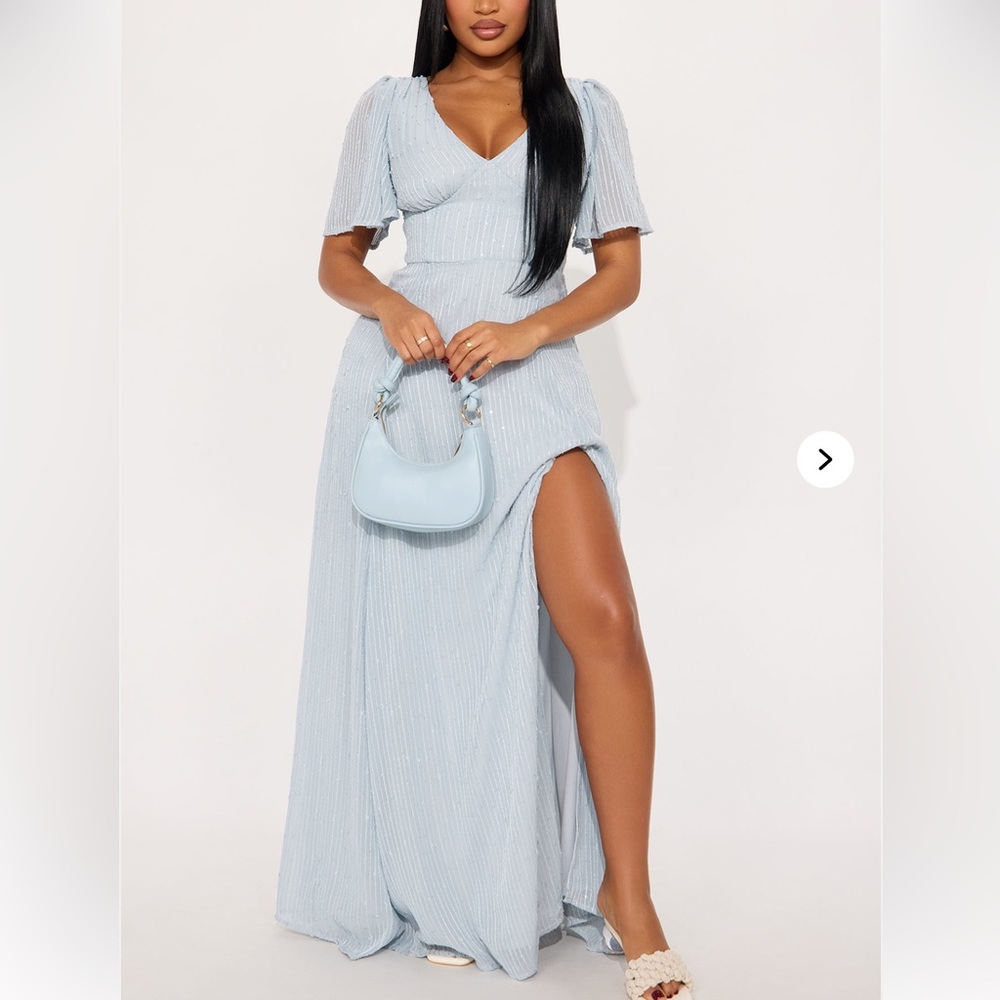 Light blue chiffon maxi dress with stunning sequins design